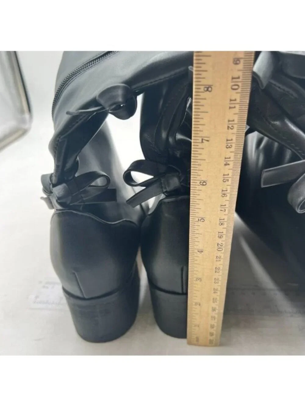 XYD Women Over The Knee Thigh High Boots Chunky Heel Round Toe Bowknots Black